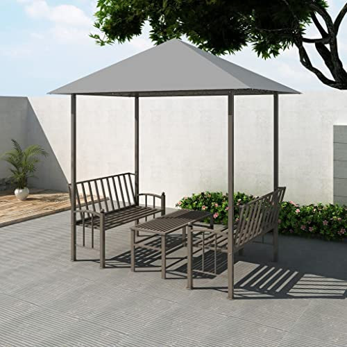 KOIECETA Gartenpavillon Wasserdicht Stabil Winterfest Metall Sturmfest Garten Pavillon Wetterfest FüR Terrassen Gartenzelt mehrere Auswahl mit Tisch und Bänken 2,5x1,5x2,4 m Anthrazit