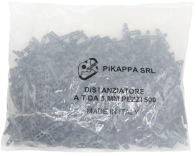Pikappa 659 Distanziatore a T da 5 mm per piastrelle e rivestimenti. Colore Grigio. Sacchetto da 500 pezzi