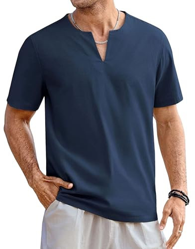 Men's Solid Color Polo Shirts Casual Breathable Cotton Short Sleeve Tees Fashion Versatile Comfort Fit T-Shirts, Navy, XXL