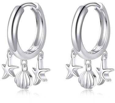 URONE Seestern Ohrringe Sterling Silber Seashell Creolen-Ohrring Ozean Strand Schmuck für Frauen