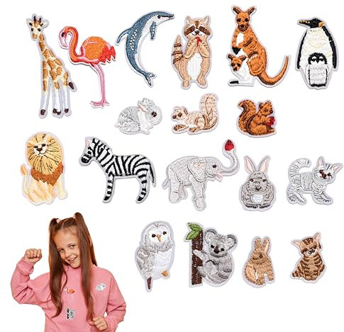 18 Piezas Parches de Tela de Animales, Parches Ropa Termoadhesivos, Mezclado Animal Parches Apliques para Pegatinas y Reparar Agujeros, Mochilas y Sombrero