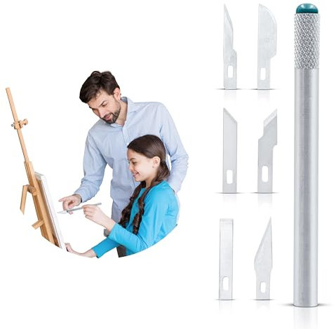 Precision Hobby Craft Tool Set – Aluminum Handle with 6 Interchangeable Blades for Model Making, DIY Projects, Woodworking, Scrapbooking, and Art – Lightweight & Ergonomic Design