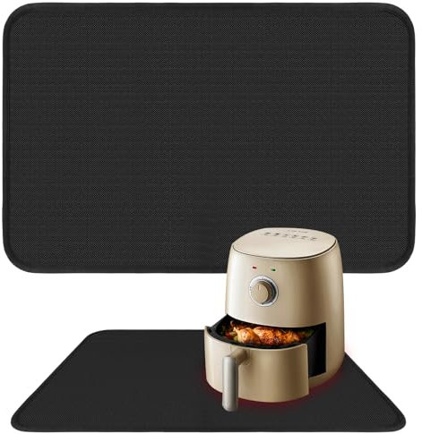 LURNODY Hitzebeständige Unterlage, 60 x 80 cm Feuerfeste Silikonmatten für Tischplatte, Rutschfest und Wasserdicht, Hitzebeständige Unterlage für Luftfritteuse, Unter Kaffeemaschine Matten (Schwarz)