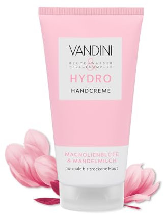VANDINI HYDRO Handcreme Damen 75 ml mit Magnolienblüte & Mandelmilch - Pflegende Handcreme für normale bis trockene Haut - vegan, ohne Parabene & Silikone, Made in Germany