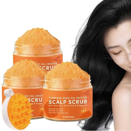 Kopfhautpeeling für trockene Kopfhaut, Kürbiskernöl-Peeling mit Massagefunktion, Tiefenreinigung und Haarpflege, Lindert Juckreiz und Schuppen für gesünderes Haar (3)