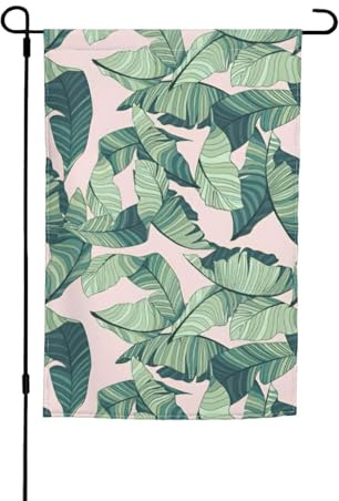 Drapeau de jardin vert avec feuilles de palmier roses - 30,5 x 45,7 cm - Décoration extérieure pour cour, patio, porche et pelouse