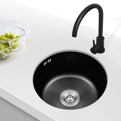 XJTNLB Fregadero de Cocina Negro Redondo 50 50cm Fregadero Cocina 1 Seno Fregaderos Pequeños 36x36 cm