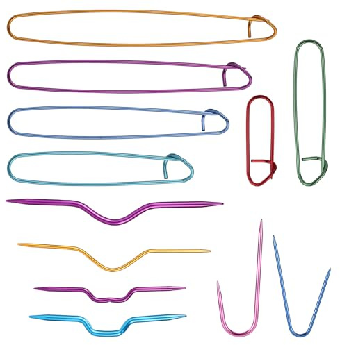 12pzs Set de Sujetapuntos y Agujas Trenzar, Multicolor Sujetapuntos Aluminio con Agujas Curvadas Accesorios Herramientas Tejer para Coser Tejer Suéteres Manualidades Hilo