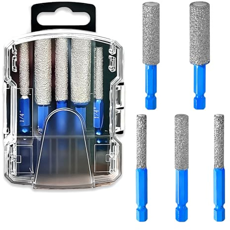 Nuoyiman 5 Pcs Diamond Drill Bit Set, Blue Hex Shank Diamond Dry Drill Bits Sets, Drill Bit Set for Granite, Ceramic, Marble Stone and Glass (Blue)