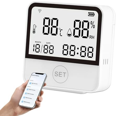 Termometro Intelligente Wifi Igrometro Digitale Per La Casa, con Schermo LCD Sensore Temperatura Wifi, con App Tuya Smart Life, Monitoraggio Remoto e Avviso Compatibile con Alexa Google Home