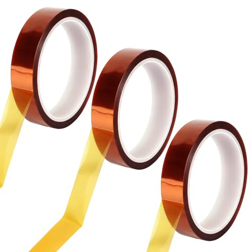 3 Rollen Kapton Tape 20mm x 33m Hitzebeständiges Klebeband Wärmeband für Sublimation Isolierband Hitzebeständig Sublimationsklebeband Hochtemperaturband für Elektronik Leiterplatte Wärmeübertragung
