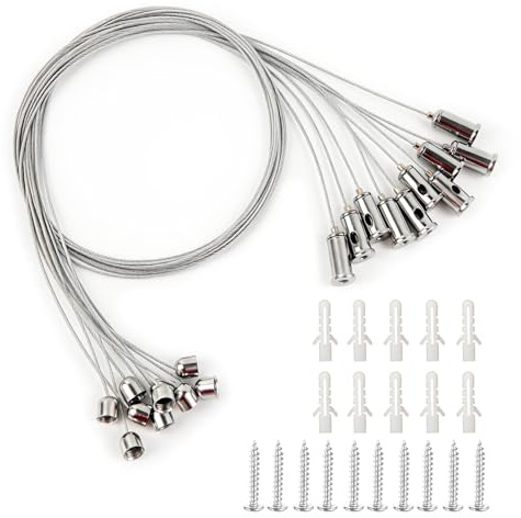 Wzone Seilaufhängung Einbauset,1.5mmx1m, Edelstahl Decke Ohrstecker Drahtseil, Deckenbefestiger Befestigungs, für LED Panel Deckenleuchte