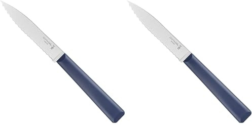 OPINEL - N°313 Couteau Cranté de Cuisine Les Essentiels - Lame Dentée Acier Inoxydable - Manche Polymère Robuste - Passe au Lave-Vaisselle - Léger - Bleu (Lot de 2)