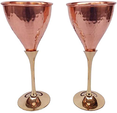 RASTOGI Kunsthandwerk reines Kupfer Wein Glas Wein Whisky Cocktail Goblet Geschirr Bar Hotel Restaurant mit Set von (2)