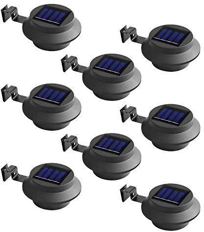 Solalite Solar Gutter Light Outdoor Solar Security Lights Superbright with Panel Black Shell Fence Wall Lamp Garden Wall Lobby Pathway Lamp (Black, 8 Pack)