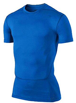 Men's Compression Sport Shirt Base Layers Short Sleeve T-Shirt Athletic Tight Tops Blue S