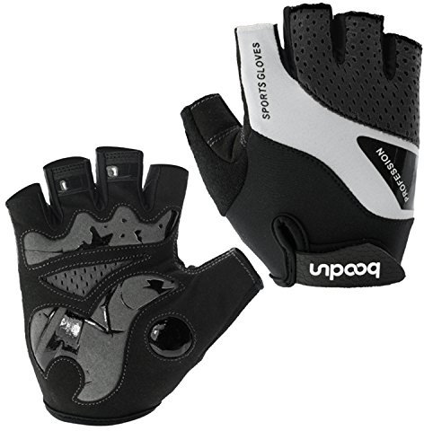 BOODUN Radfahren Handschuhe für Männer Frauen Half Finger Fahrradhandschuhe Atmungsaktive Anti-Rutsch-Handschuhe - Schwarz - L