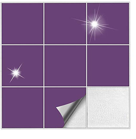 Kiwistar Adesivi per piastrelle, viola lucido, 15 x 15 cm, 25 pezzi, piastrelle adesive