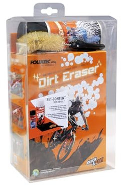 FOLIATEC Dirt Eraser Schmutz-Weg Fahrrad Schaumreiniger und Citrus Reiniger Set + Mikrofasertuch + Reinigungsbürste, 400ml + 150ml