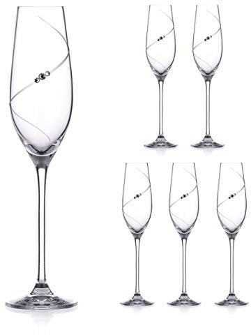 DIAMANTE Swarovski Champagne Flutes Prosecco Glasses with ‘Silhouette’ Hand Cut Design Embellished with Swarovski Crystals - Set of 6