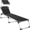 TecTake® Tumbona Plegable con Toldo y Respaldo Regulables, Tumbona Piscina con Reposacabezas y Parasol, Tumbona Playa Resistente a la Intemperie, Tumbonas Jardín Exterior, Carga Máx. 120 kg - Negro