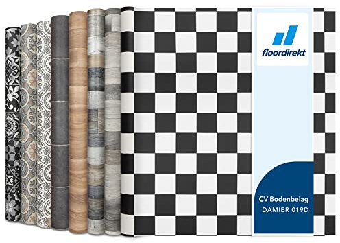 Floordirekt PVC Bodenbelag Meterware nach Maß Vinylboden, CV Linoleum für Küche & Balkon in Holzoptik, Fliesenoptik, Steinoptik - robust & pflegeleicht 200 x 400 cm | Atlantic | Damier 019d
