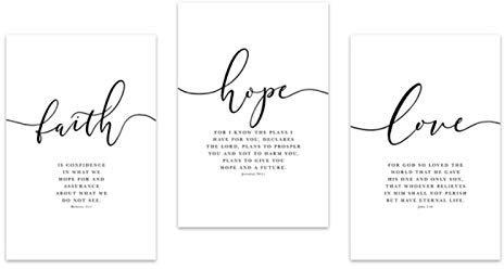Faith Hope Love Wandkunst Poster und Drucke Wandbild im nordischen Stil für Wohnzimmer Christian Decor - (40x50cm) x3pcs Frameless