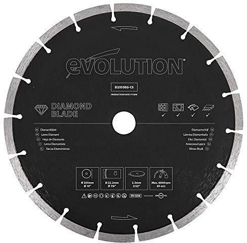 Evolution Lame diamantée 255 mm pour coupe-disques - Bord segmenté pour couper la maçonnerie, telle que la brique, le béton armé et la pierre