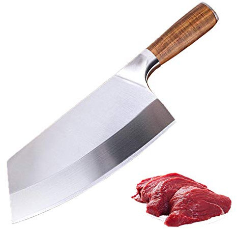 Couteau de cuisine, couteau à viande super tranchant de 20 cm, manche en bois acier inoxydable à haute teneur en carbone, couteau de cuisine professionnel chinois