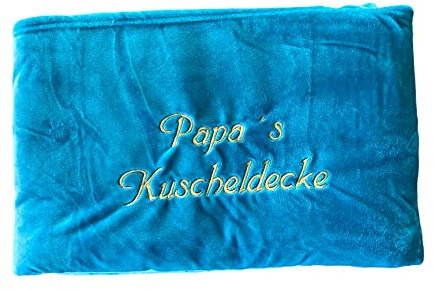 Krings Fashion Kuscheldecke XXL - 180 x 220 cm - Individuell anpassbar Bestickt mit Namen und Text - Hochwertige Decke - Tagesdecke - Farbe Petrol - Stickfarbe wählbar