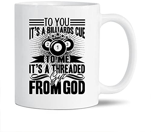 Keramik-Kaffeetasse mit Billard-Grafik, Aufschrift It's a Billard-Queue, weiße Tasse, Billard-Kaffeetasse, Geschenkideen, tolle Billard-Porzellan-Teetasse, 325 ml