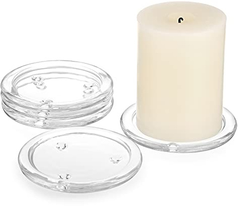 OwnMy 5 piatti per candele in vetro trasparente, portacandele da 10 cm, sottobicchieri in vetro, piccoli piatti rotondi per candele a pilastro, centrotavola moderno per tavolo da pranzo e matrimoni