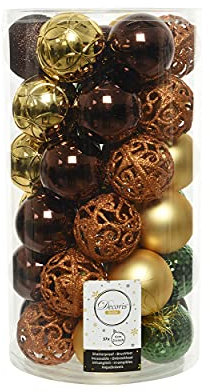 Decoris Weihnachtskugeln Kunststoff 6cm x 37er Ornamente Mix Set Christbaumkugeln bruchsicher grün braun