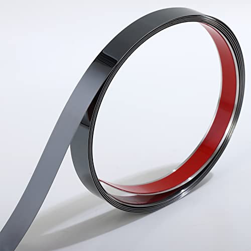 Moulures et garnitures murales | Finition effet miroir métallisé noir en acier inoxydable, design peler et coller, 5 m x 2 cm