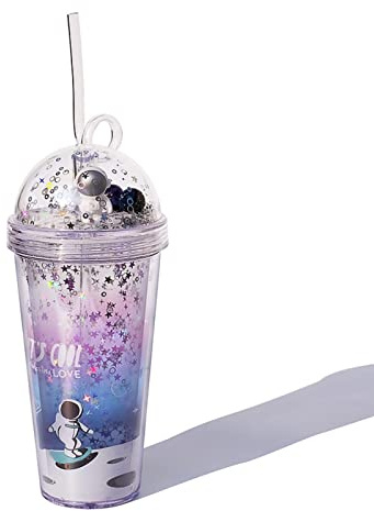 BSOMAM 15oz Wasserbecher mit Strohhalm und Deckel doppelwandige Wasserflasche auslaufsicher Reisebecher Wasserflasche Gradient Space Flight Strohhalm-Deckel Wasserbecher für Geschenke