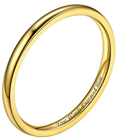 Bestyle Verlobungsring Gold Ehering Edelstahl Freundschaftsringe 2mm Partnerringe mit Gravur Personalisiertes Geschenk für Männer Frauen Paar 54