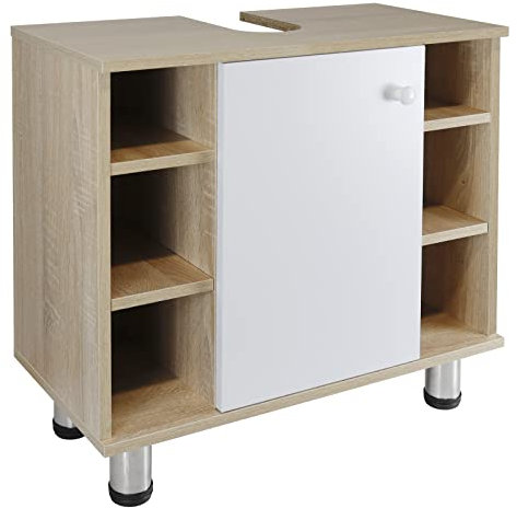 Waschbeckenunterschrank 'Berta' Holz/Eichen Optik eintürig, mit Seitenfächern