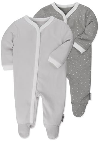 LaLoona Lot Pyjama Bebe (2 Pièces) - 2X Grenouillere Bébé avec Pieds, 100% Coton, Boutons Pression, sans Substances Nocives, Testé OekoTex - Gris, à Pois