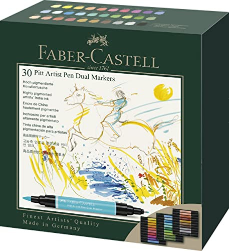 FABER-CASTELL - Tuschestifte Pitt Artist Pen Dual Marker, 30 Stifte | Wasserfeste und lichtbeständige Zeichentusche mit Pinselspitze und Finelinerspitze
