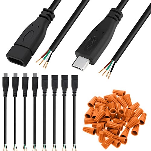 DKARDU USB C Cable Type C Female Male Connector to 4 Pin DIY Solderable Power Data Extension Cable, USB 2.0 4 Core Open Cable Ends for Arduino, Phone, 4 Pairs