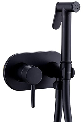 Home Range Black Hot & Cold Brass Bidet Spray Douche Set | Muslim Shattaf | Concealed Handheld Adjustable Bidet Shower Head for Toilet and Bathroom | 1.2m Smooth PVC Hose | Hygiene Cleaner Attachment
