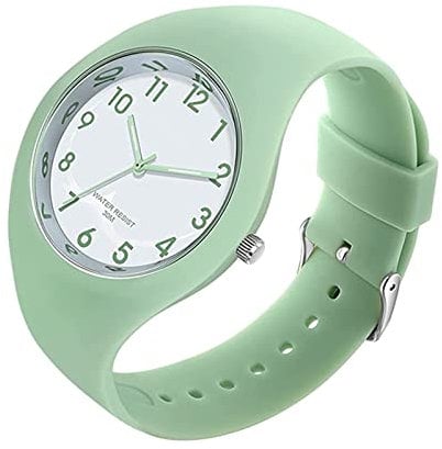 Forrader Uhr mit Silikonband für Damen und Mädchen, großes Zifferblatt, wasserdicht, sportlich, modisch, lässig, einfach, Quarz-Analog-Uhren, grün
