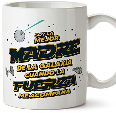MUGFFINS Tazas para MADRE/MAMÁ - En Español - Mejor Familia Galaxia cuando Fuerza Acompaña - 11 oz / 330 ml - Regalo original y divertido