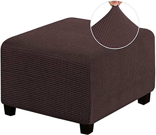 Uavchy Fodera per Poggiapiedi Quadrata Fodera per Ottomana Elasticizzata, Più Spessa Jacquard Fodera per Pouf Elastico per Piedi con Fondo Elastico,Lavabile in Lavatrice,Caffè scuro