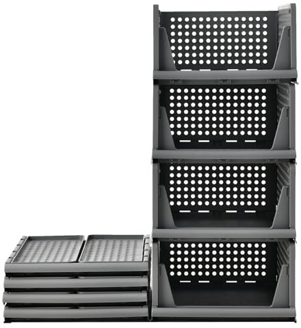 RMAN Schubladenbox 4er Set Kleiderschrank Organizer Stapelbare Schrank Regal Aufbewahrungsbox Plastik Trennwand Stapelschubladen für Kleidung Küchen Schlafzimmer Grau(43x33x72cm)