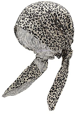 ZLYC Damen Chemo Turban Mütze Vorgebundenes Kopftuch Headwraps Leichte Hut(Leopard Weiß)