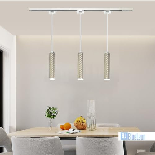 BlueLeon Schienensystem BL-2WT Komplettset, Lampen, Deckenstrahler, Spotlight, Deckenspot, Strahler, LED Spot mit 3x GU10-Hängeleuchte und 1m Schiene, erweiterbar, Aluminium (Gold Steifen)