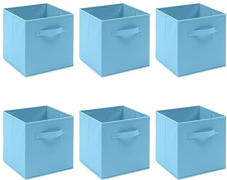 Kamorry Storage Bins, Set of 6 Storage Cubes with Handle,Foldable Fabric Storage Boxes, Fit Cube Storage Unit 26.5cmx26.5cmx28cm (6 Pack, Sky blue)