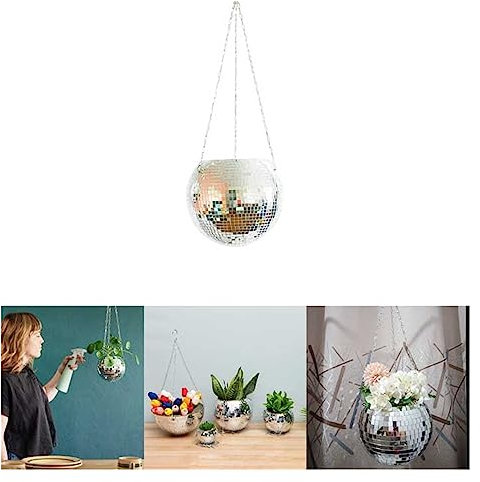 AOKLEY Dekorative Vase Discokugel-Pflanzgefäß, einzigartiger hängender Übertopf mit Kette, Discokugel-Pflanzenaufhänger für Zuhause, Büro, Balkon oder Terrasse (Farbe: Stil-A-20 cm)