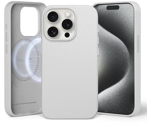 MOFT Magnetische Hülle für iPhone 15 Pro Kompatibel mit MagSafe, MOVAS Vegane Lederhülle, Weiches Berührungsgefühl, Farbbeständigkeit, Kratz- & Schmutzabweisend, Leicht zu Reinigen, Misty Cove